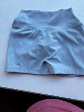 High-Rise Light Blue Bike Shorts with Smooth Stretch Fabric